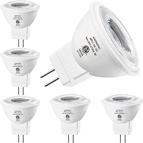 KAKEMONO MR11 GU4.0 Led Bulbs,20W Halogen Equivalent,2700K Soft Warm White,12V GU4 3W Low Voltage Spotlight for Outdoor Landscape Track Lighting, Not Dimmable-6 Pack