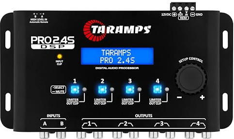 Taramp's Pro 2.4S DSP Crossover full Digital Signal Processor and Equalizer with sequencer 15-band Graphic Equalization 12 preset EQ 2-Channel in and 4-Channel Out