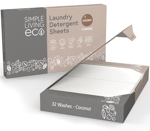 Simple Living Eco, Laundry Detergent Sheets, Simplify Your Washing With Our Compact Laundry Sheets, Eco Washing, Non Bio & Skin-Friendly, (32 Sheet Pack, Coconut) 1 Pack