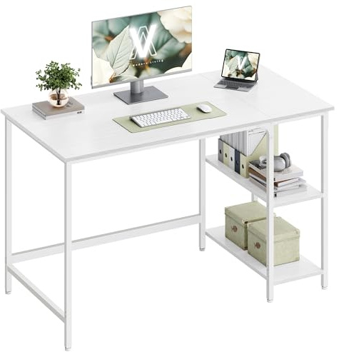 VASAGLE Computer Desk, Writing Desk with 2 Shelves on Left or Right, Work Table for Office Living Room, Steel Frame, Modern, Maple White LWD047W44