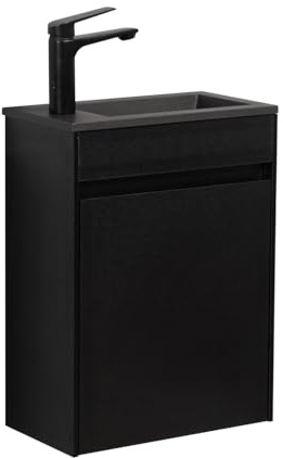 Badplaats B.V. WC Badmöbel Sinta 40x22 cm Schwarz Schwarzes Waschbecken - Schrank Waschbecken Badezimmer Toilette