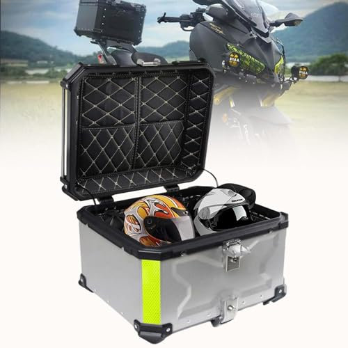Motorrad Top Box, Alu Topcase Motorradkoffer Helmkoffer, 45l 55l 65l 80l 100l Wasserdicht Top Case Heckkoffer Gepäck Rollerkoffer Helmkoffer Mit Sicherheitsschloss Motorrad Top Case,Silver-100L