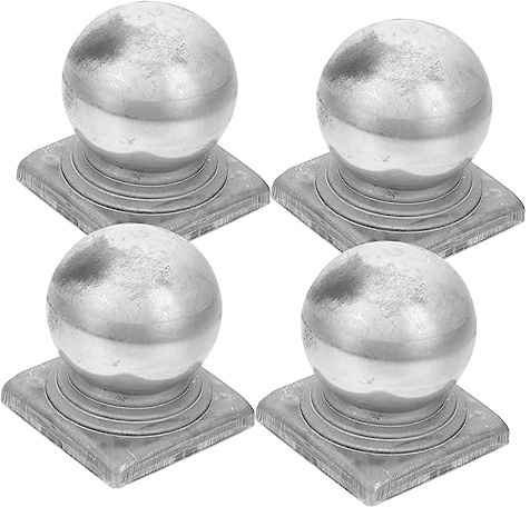 Kugel Pfostenkappe aus Eisen 4 Stück 80x80 für Geländer | Silber, Schützende Ausführung, Leicht zu Montieren, für Schutzgeländer und Sperrpfosten
