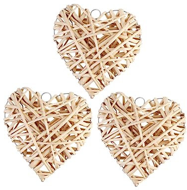 GRIRIW 3stücke Hängende Herzdekorationen Aus Gewebtem Rattan Natürliches Weidenmaterial Groß Für Valentinstag Hochzeit Party Wohnzimmer Bar