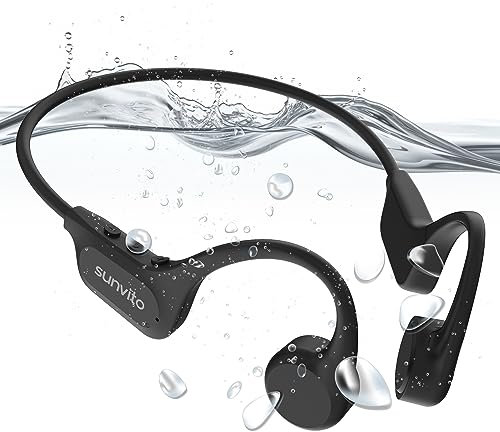 sunvito Casque Conduction osseuse, étanche IP68, Casque Natation sans Fil Bluetooth 5.3, Mémoire 32 G intégrée pour l'exercice en Plein air, la Course, Les Voyages, Le Cyclisme, la Natation