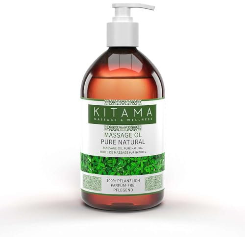 Kitama Massageöl Pure Natural - 100% natürlich mit Jojobaöl Aprikosenkernöl Traubenkernöl Mandelöl - parfüm-frei duftneutral, Pflegeöl - Körper-Öl - Massage Öl neutral 500ml