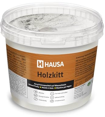 HAUSA Holzkitt 1 kg Grau Holzspachtelmasse, Kitt für Holz, Holzspachtel/Füllmasse zum Reparieren von Holzschäden gebrauchsfertig ausgezeichnete Füllkraft schnelltrocknend rissbeständig