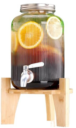 JSDQQG Dispensador De Bebidas,Garrafa con Grifo,Dispensador De Agua Cristal,Dispensador De Agua Nevera Vidrio,Dispensador De Jugo,Garrafa De Agua con Grifo,Stainless Steel Faucet,4L
