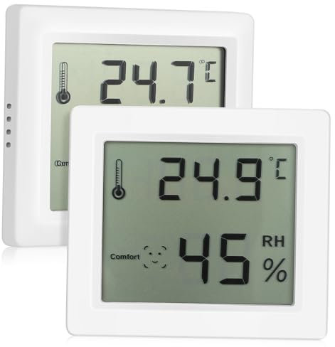 BCOATH 2stücke Digitales Hygrometer Und Thermometer Innenräume Präziser Temperatur Luftfeuchtigkeitsmessung Kompakte Bauweise Mit Großem Display Geeignet Für Babyzimmer Büro Und Wohnberei