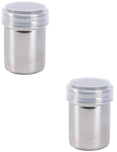 Amosfun 2pcs Stainless Steel Airtight Jars for Cocoa Spices Portable Powder Container Duster Food Safe Lightweight Seasoning Bottle for Kitchen Storage