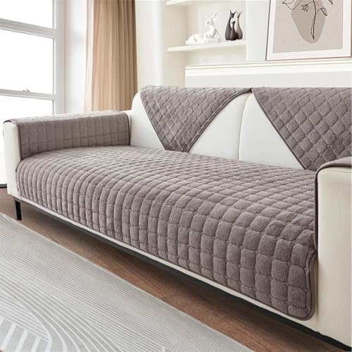 LINGKY Sofa Überzug, Weiche Flanell Sofa Sitzkissenbezug, Sofaschoner rutschfest, Sofabezug 1 2 3 Sitzer Couch überzug für Sektionssofa, Sofaüberwürf L Form Sofaschutz (Braun,110x210cm)