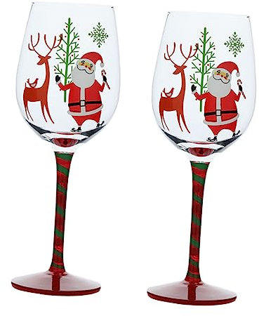 FUNOMOCYA Set Da 2 Bicchieri Di Natale in Vetro Di Cristallo Stelo Decorazioni Colorate a Tema Albero Di Natale Adatti Per Feste e Regali Natalizi