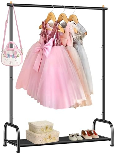 MISSLO Perchero para niños para niñas y niños, de metal, pequeño con estante inferior, color negro