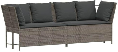 vidaXL Gartensofa mit Kissen Grau Poly Rattan, Outdoor-Sofa, Gartenmöbel, modulare Outdoor-Couch, Gartensessel, Terrassenmöbel, Sofa, Loungesofa