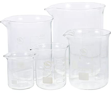 Cabilock 5 Piezas cubilete tapas cristalería de laboratorio tazas frias tazas de pintura embudo jarra medidora tazas medidoras vasos graduados vasos medidores de liquidos Vidrio Transparent