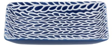 Gisela Graham Ceramic Trinket Dish, Navy Blue Leaf Pattern, Small