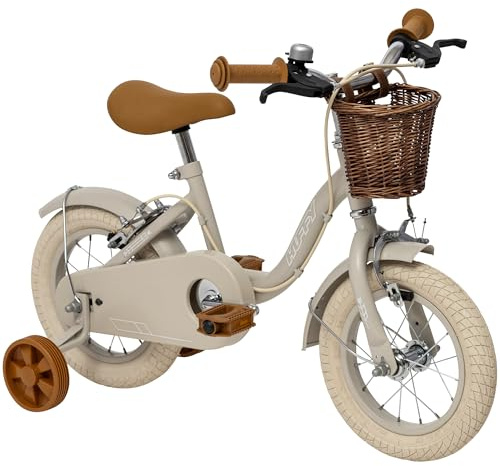 Kids Vintage Bike 12, 14, 16 Retro Children’s Bicycle with Basket & Training Wheels, Adjustable Seat, Front & Rear Brakes, Classic Cruiser Style, Retro Bicycle for Ages 3–9