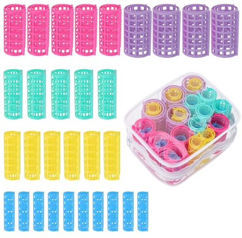 30 Pcs Plastic Hair Rollers, Heatless Curlers for Fine Thin Hair, Colorful Snap on Rollers for Women DIY Hairs Styling Salon (5 Sizes)