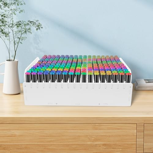 Eyoulife Marker Organizer 204 Löcher, Stifte Organizer Schreibtisch 39×27×9cm, Marker Aufbewahrung, zur Ordentlichen Aufbewahrung Markern Buntstiften Pinseln