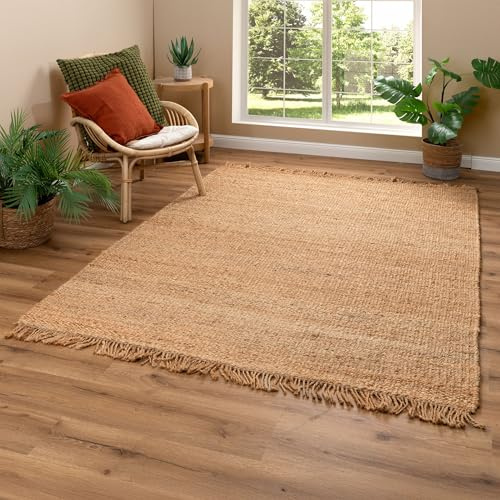 Steffensmeier Jute Teppich Goa | Rechteckig | Wohnzimmer, Flur, Eingangsbereich, Naturfaser, hangeflochten, Double Face, Größe: 120x170 cm