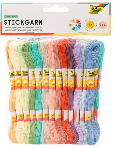 Stickgarn-Sortiment Pastell, 52 Docken à 8m, in 26 Farben sortiert