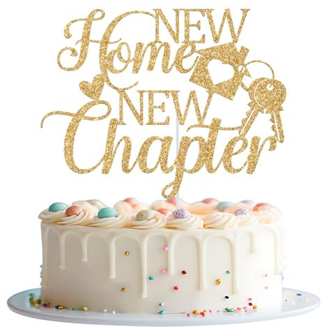 New Home New Chapter Cake Topper, New Home New Beginning New Memories, Welcome Home Cake Decorations, Housewarming Family Reunion Party Decorations, Gold Glitter