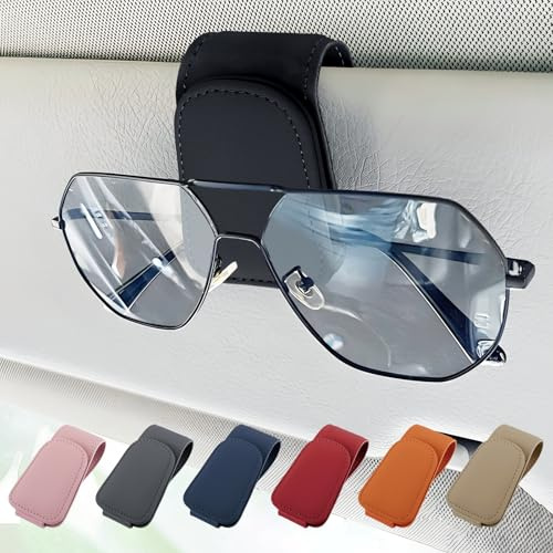 VAGCARS Soporte para Gafas de Sol para el Parasol del Coche, Soporte para Gafas de Sol para el Coche, Soportes magnéticos de Cuero para Gafas, Accesorios universales para el Coche (Negro)