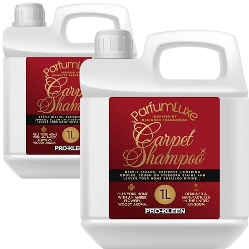Pro-Kleen Parfum Luxe Carpet Shampoo 2 x 1L - Deeply Cleans, Removes Stains, Deodorises - Inspired by Designer Fragrance - Leaves a Long-Lasting Amber, Flowery & Woody Aroma