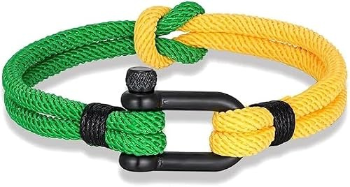 London Craftwork Stilvolles Paracord-Armband, verstellbar, für Herren und Damen, 19–21 cm, Brasilien, Gelb/Grün