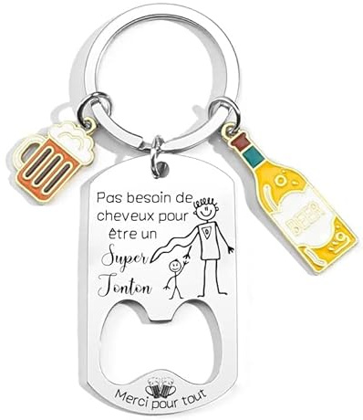 QTZXZX Cadeau Tonton Porte Clef Pas Besoin De Cheveux Pour Être Un Super Tonton Décapsuleur Cadeau Anniversaire Homme Original Cadeaux de Noël Pour Tonton