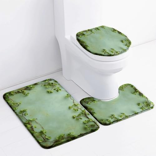 Tappeto Bagno Retro Foglie Verdi Tappeti Bagno Set 3 Pezzi Antiscivolo Contorno WC Tappetino Assorbente Doccia Lavabile Copertura per Il Coperchio del WC 45x75 cm