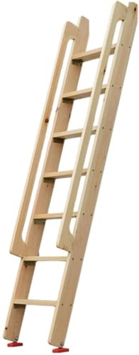 Indoor Wood Bed Ladder Attic Ladder, 49 59 69 79 High Egress Ladder For Window Well, Basement And Roof, Safety Loft Ladder With Handrail, Natural, 125 cm (49 1/4)