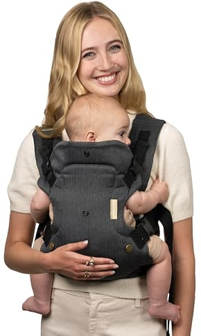 Infantino Flip Luxe 4-in-1 Convertible Baby Carrier, Ergonomic Infant to Toddler Carrier, Updated Lumbar Support, Premium Herringbone Fabric, Elevated Accents, Hands-Free Comfort, 7–35 lbs, Onyx