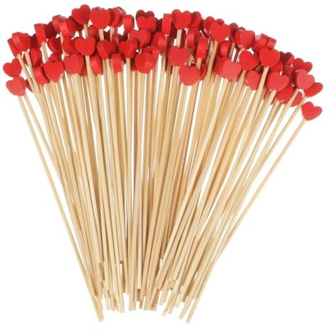 NIYANGLE 100 Stück 100 Stück Lange Honigrührstäbe aus Biologisch Abbaubarem Holz Rotes Herz Design Umweltfreundliche Kaffeerührstäbchen für Honig Sirup und Marmelade Barzubehör für