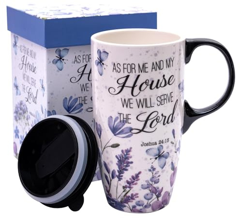 Topadorn 17 oz Ceramic Travel Mug with Spill Proof Lid & Handle, Microwave Dishwasher Safe Coffee Cup, Gift for Men and Women, Lavender
