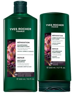 Yves Rocher Repair Haarpflege Set – Reparierendes Shampoo 300ml + Anti-Haarbruch Conditioner 200ml – Für geschädigtes und brüchiges Haar – Mit Cynara & pflanzlichem Keratin – Ohne Sulfate & Silikone