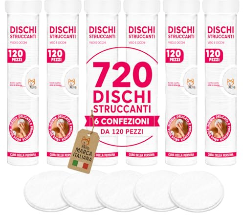 Akitaink 720 Dischetti in Cotone per Struccare, 6 Pacchi da 120 Pezzi con Bordo Cucito per Make-Up e Cura del Viso