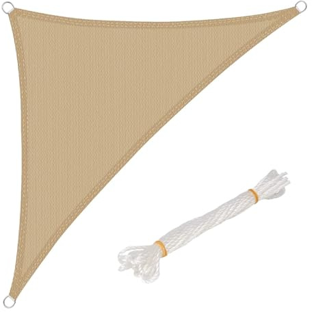 WOLTU Toldo Vela de Sombra Triangular 5x7x7 m HDPE Transpirable Anti Rayos UV Solar protección 85% Resistente y para Jardín, Patio, Exteriores Arena, Arena