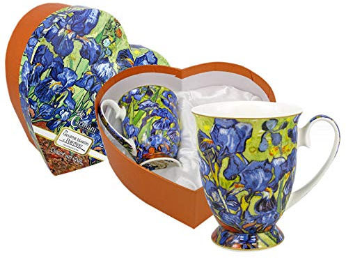 CARMANI - Lot de 2 Os porcelaine fine tasse pour le thé, café, cacao en boîte-cadeau avec Vincent Van Gogh - 380 ml Iris