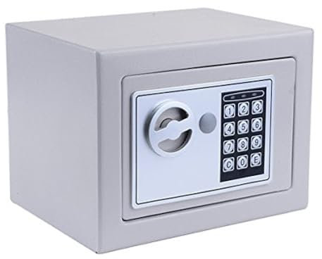 Meykey - Caja Fuerte Pequeña, 230 x 170 x 170 mm Caja Fuerte Electronica,Cajas Fuertes Empotrables con 4 Pilas y 2 Llaves de Emergencia, Plateado