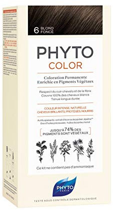 Phyto Phytocolor 6 Biondo Scuro Colorazione Permanente senza Ammoniaca, 100 % Copertura Capelli Bianchi