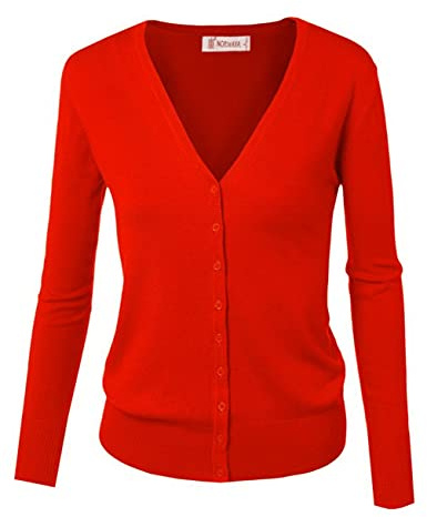 Cardigan Pull Gilet Femme Basic Col V Classique en en Tricot Pull Fine Soft Boutonné Rouge