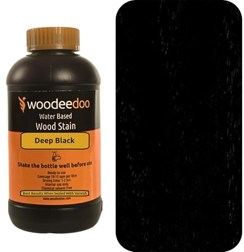 WooDeeDoo Water Based Wood Stain | Wood Dye | Ready to Use | Environmentally Friendly | Solvent Free | Odour Free | 200 ml | Deep Black