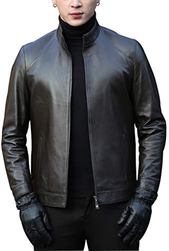 ZYCSKTL Jacken Herren Lederjacke,Männer Echtlederjacke, Männer Schaffell-Lederjacke, Männer Schließen Motorrad-Lederjacke, Leder Herren Lederjacke (Color : Brown, Size : M)