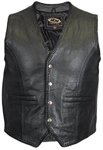 MDM Chaleco de piel para hombre, Negro , 5XL