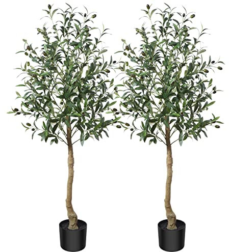CROSOFMI Künstlicher Olivenbaum Pflanze 120 cm Gefälschter Formschnitt Seidenbaum, Perfekte Kunstpflanzen im Topf für Drinnen und Draußen