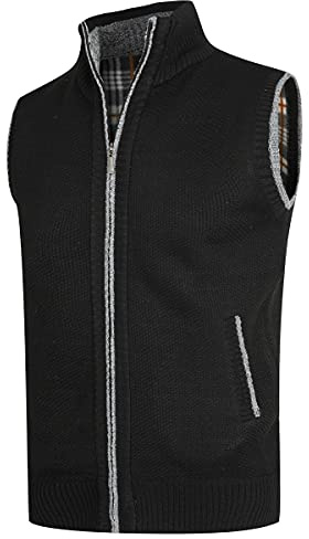 YOUTHUP Stickad väst fleecefoder för män quiltad kroppsvärmare full dragkedja tjock vintercardigan, Black, XXL