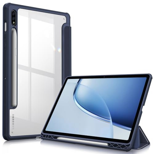 Fintie Hybrid Hülle für Samsung Galaxy Tab S8 11 Zoll 2022 /S7 11 Zoll 2020 - Stoßfeste Abdeckung mit Transparent Klar Hartschalen Rückseite Schutzhülle, Dunkelblau