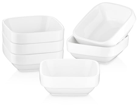 LOVECASA Porcelain Bowl Set, Soup, Rice, Pasta, Salad, Serving, Assorted Colors (White, 125ml/9.8cm, Set of 6)