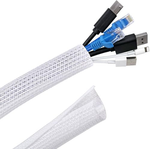 Palazen 3m Kabelschlauch Selbstschließend, 12-20mm Kabelkanal, Flexibel gewebter Kabelschutz zuschneidbar, Kabelmanagement für TV Computer Heimkino Automobilkabel, Weiß